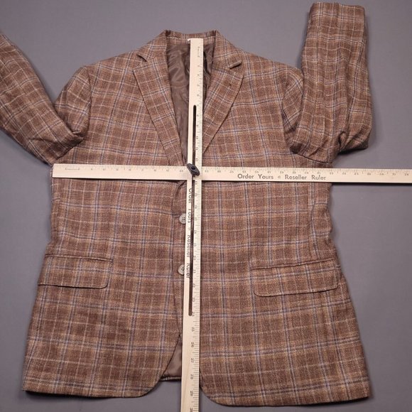 Joseph Abboud E.Thomas Wool Silk Linen Blend Plaid Blazer 2 Button 44S - Picture 12 of 13